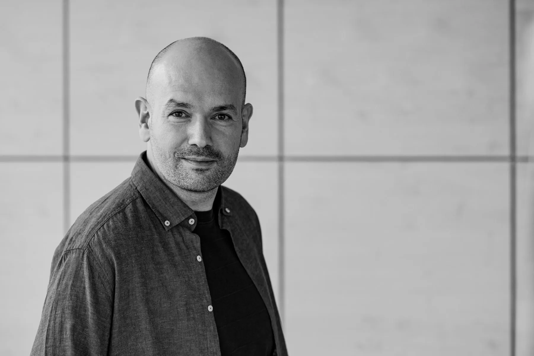 Jan Romportl, relaxed black and white portrait